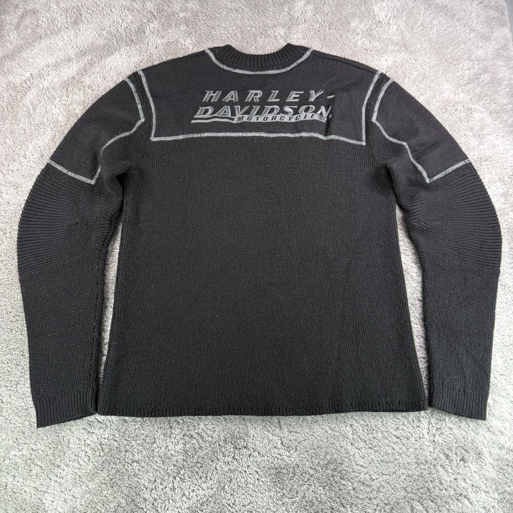 Harley Davidson Vintage Mens L Black Motorcycle Sweater Embroidered Logo Knit